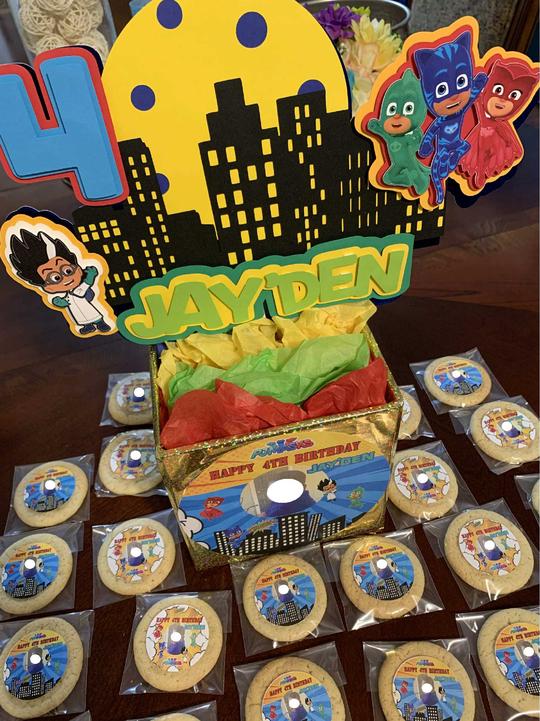 PJ Mask Character Theme Party, PJ Mask Party Decorations, PJ Mask Cookies, PJ Mask Centerpieces