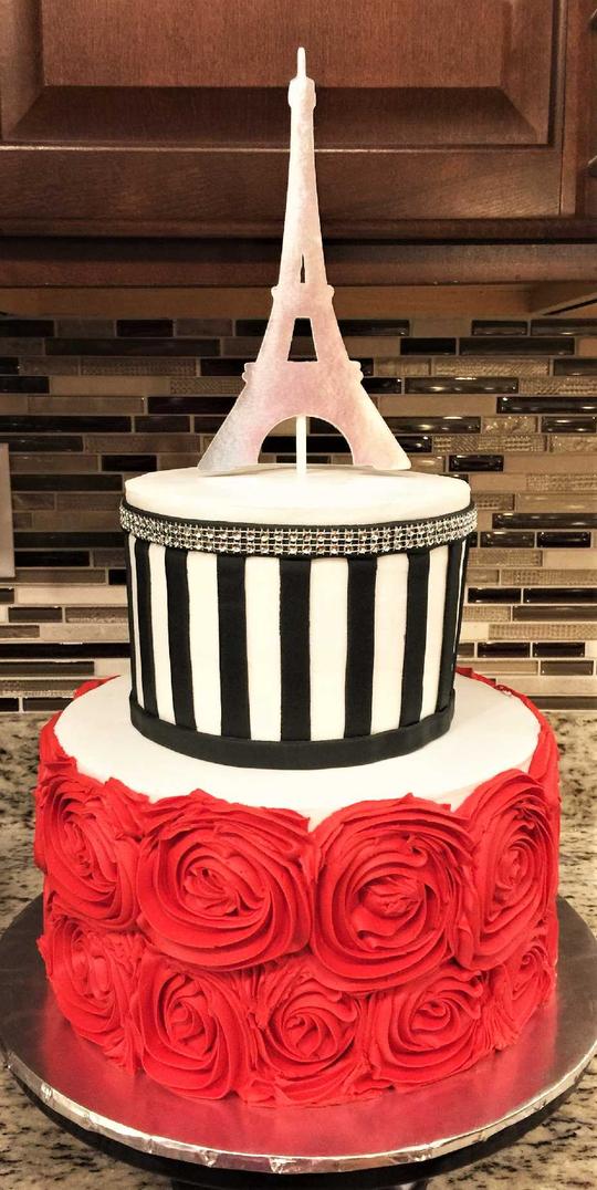 Eiffel Tower Tier Cake, Red and Black Eiffel Tower Cake