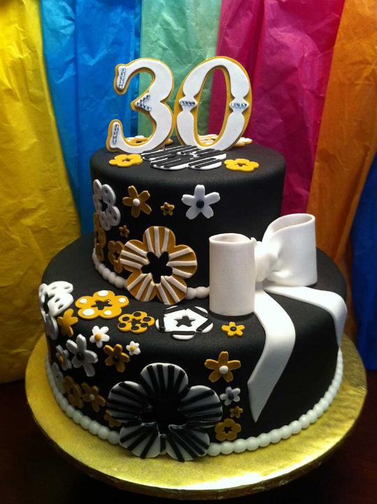 30th Birthday Cake, Happy 30th Cake, Elegant Birthday Cake, Black & Gold Cake