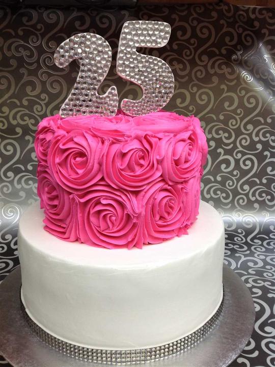 Happy 25th Birthday Cake, Rosette Tiered Cake