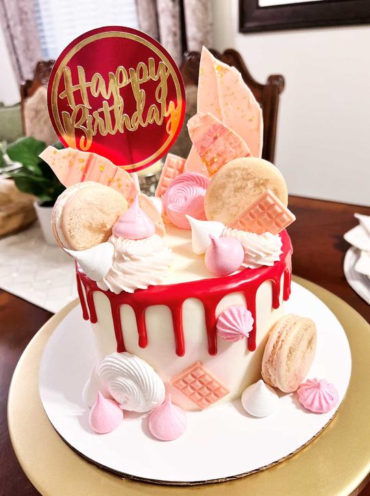 Happy Birthday Drip Cake, Pink & Red Drip Cake