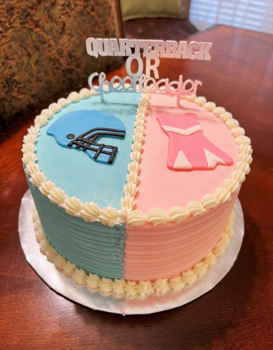 Quarterback Cheerleader Cake, Gender Reveal Cake