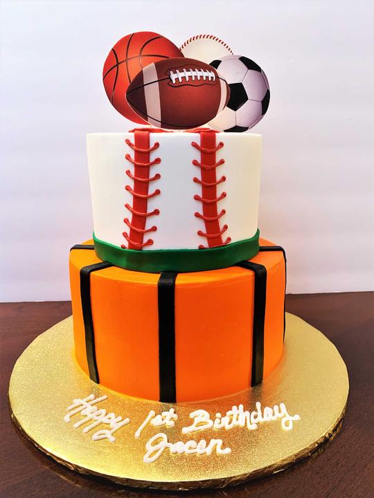 Sports Cake, Basketball Football Soccer Cake