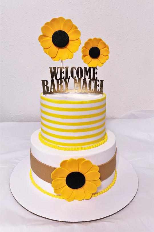 Sunflower Baby Shower Cake, Sunflower Cake, Baby Shower Cake, Yellow & White Baby Shower Cake