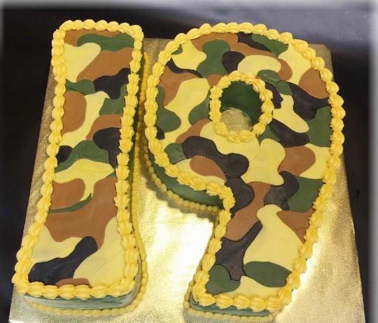 Number 19 Cake, 19th Birthday Cake, Camoflauge Cake, Camoflauge Cut out Cake