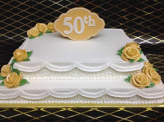 50th Anniversary Cake, 50th Cake, White & Gold Cake, Elegant Retirement Cake